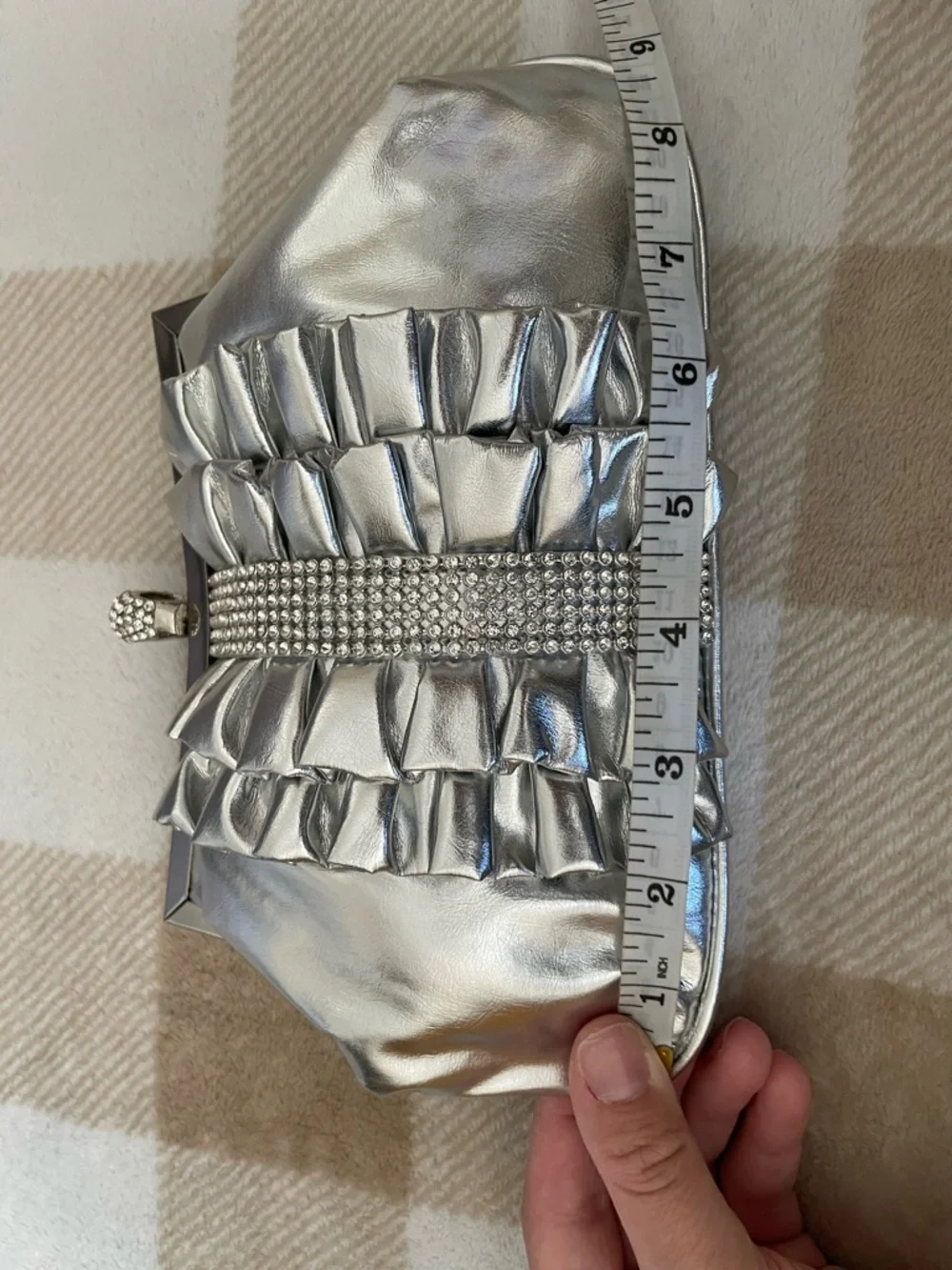 Silver Ruffled Crystal-Embellished Women's Clutch 6X9 inches